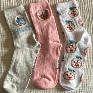 Kids Disney  Cartoon Character Socks Set - Pink, White, Gray